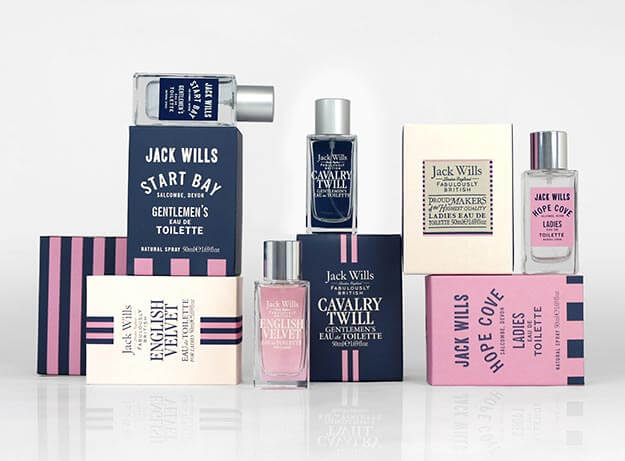 Jack Wills fine fragrance product line up. Packaging design.
